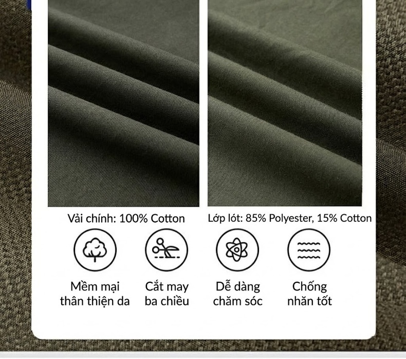 Áo Khoác Bomber Nam Cotton Dáng Rộng Phong Cách Bụi Bặm Màu Be, Xanh Navy, Nâu, Xanh Rêu... chi tiết 7