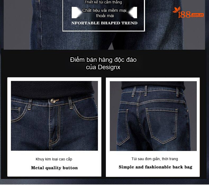 Quần Jeans Nam Ống Đứng Rộng Co Giãn Thoải Mái Màu Xám Xanh Đậm chi tiết 7