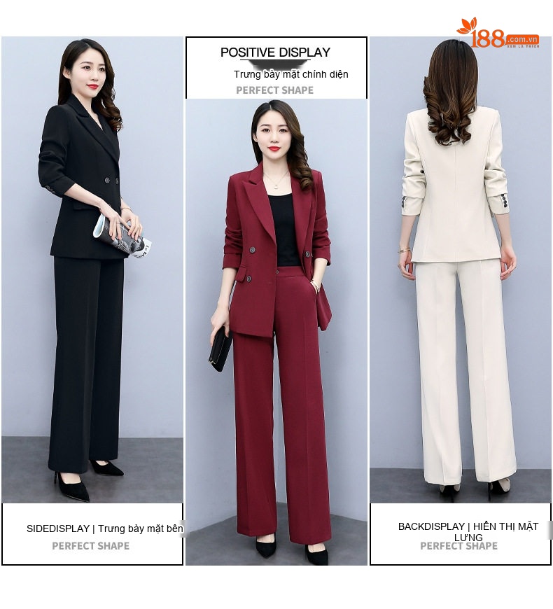 Bộ Vest Công Sở Nữ Dáng Ôm Phong Cách Thời Trang Màu Đen, Đỏ Rượu, Xanh, Trắng Kem chi tiết 8