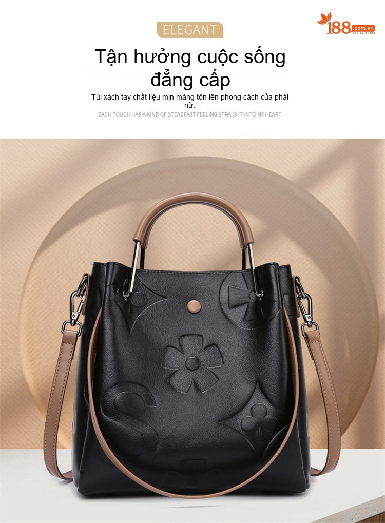 Túi Xách Nữ Da Bóng Đeo Vai Công Sở Tote Bucket Lớn Màu Đen, Nâu chi tiết 2