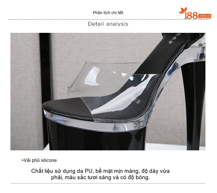 Giày Sandal Cao Gót Nữ Quai Trong Suốt Gót Trụ Đính Đá Gót Cao 26cm Màu Đen, Đỏ, Trắng... chi tiết 5