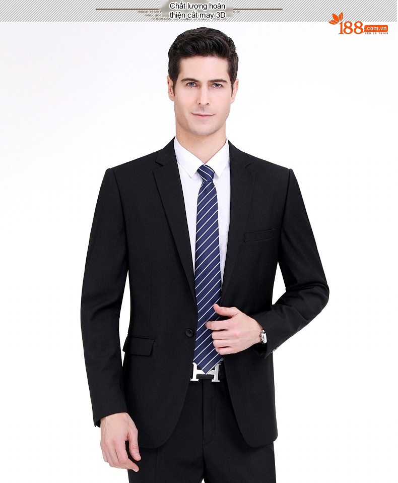 Bộ Vest Nam Áo Khoác Quần Dài Áo Gile Wool Chống Nhăn Màu Đen chi tiết 5