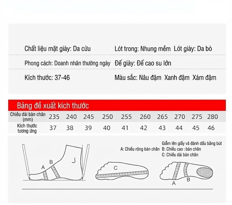 Giày Lười Nam Da Cừu Chiều Cao Đế Khoảng 3cm Màu Nâu, Xám, Xanh Navy chi tiết 8