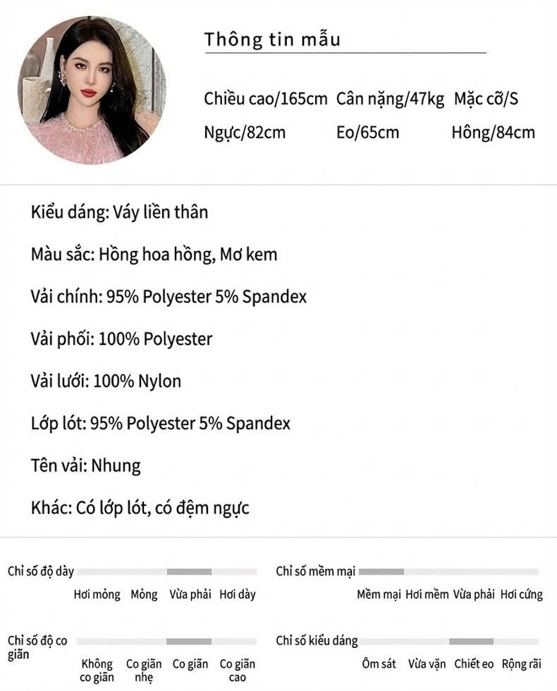 Váy Ôm Body Nữ Tay Bồng Thiết Kế Pháp Sang Trọng Chất Liệu Nhung Màu Kem, Hồng chi tiết 2