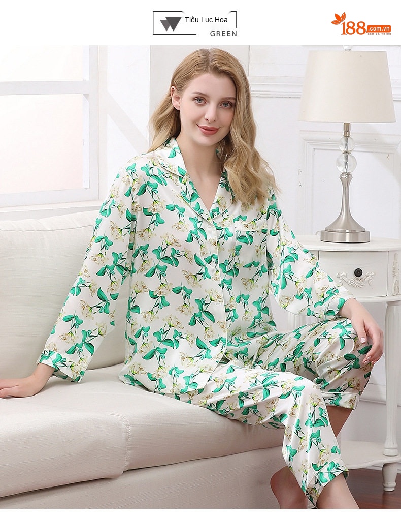 Bộ Pijama Lụa Tơ Tằm Dài Tay Nữ Size Lớn Họa Tiết Hoa Mùa Thu chi tiết 29