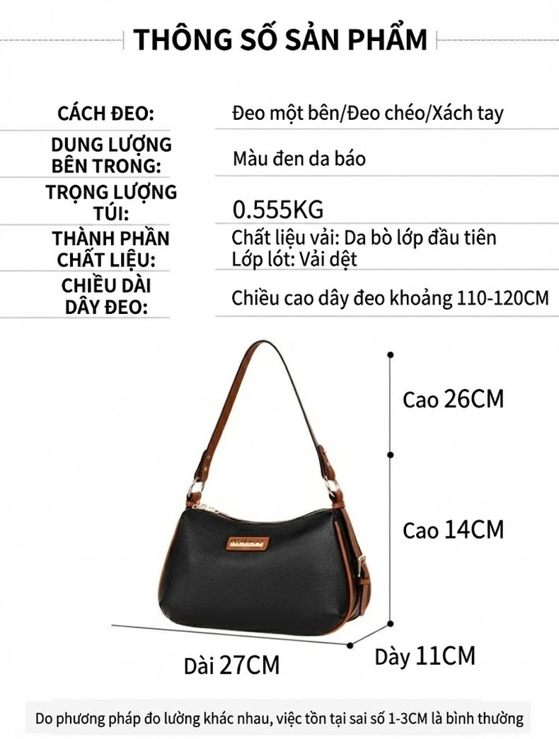 Túi Kẹp Nách Nữ Da Mềm Đeo Vai Đeo Chéo Sức Chứa Lớn Phong Cách Cao Cấp Màu Đen, Nâu chi tiết 3