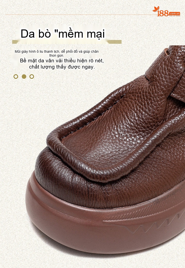 Dép Sandal Nữ Da Bò Hở Mũi Quai Dán Đế Cao 5cm - 6cm Màu Đen, Nâu chi tiết 4