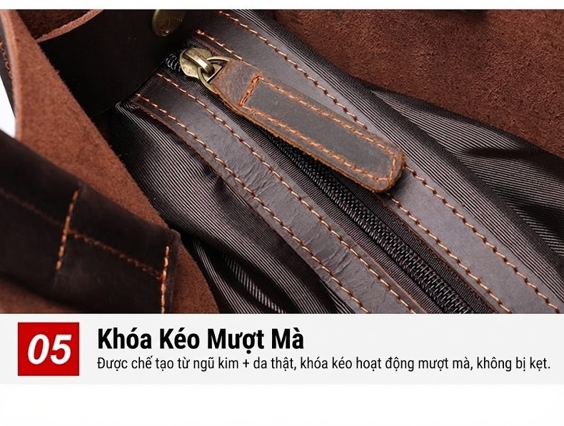 Túi Đeo Vai/Đeo Chéo Nam Da Thật Túi Tote Da Bò Sáp Màu Nâu chi tiết 15