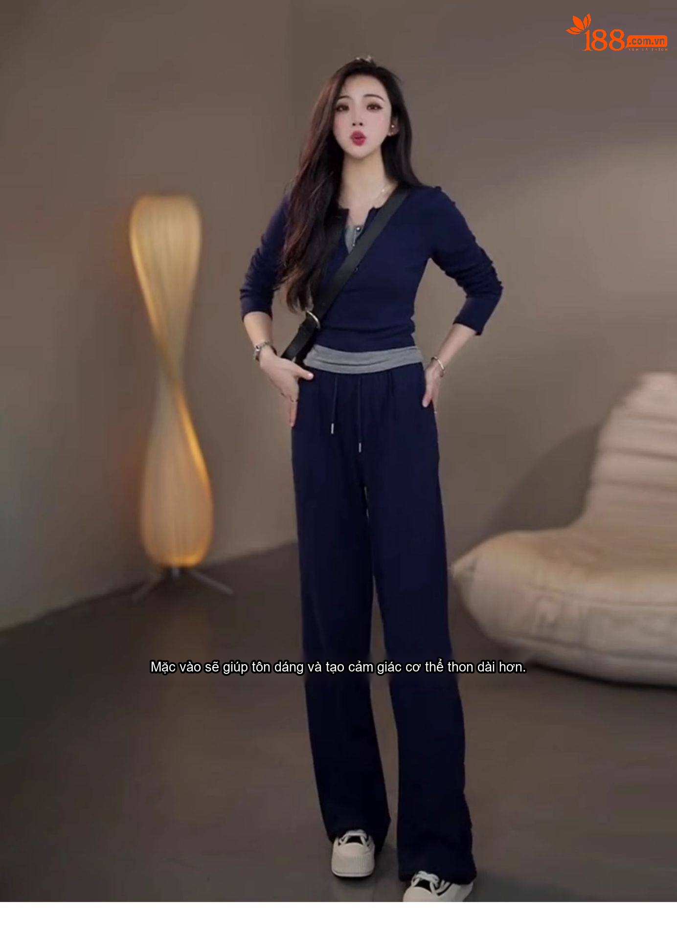 Bộ quần áo nữ thu đông giả hai lớp phong cách thể thao quần ống rộng chi tiết 4