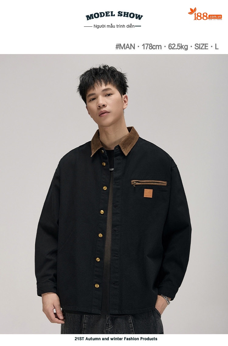 Áo Khoác Sơ Mi Nam Cổ Bẻ Carhartt Phong Cách Retro Mỹ Màu Đen, Xanh chi tiết 5