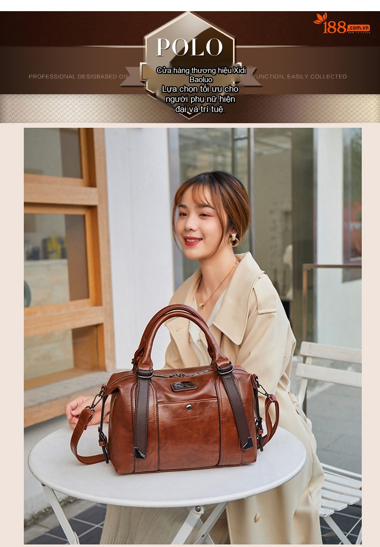 Túi Xách Nữ Da Bóng Đeo Vai Đeo Chéo Dáng Gối Cỡ Lớn Phong Cách Retro Châu Âu Màu Nâu chi tiết 14