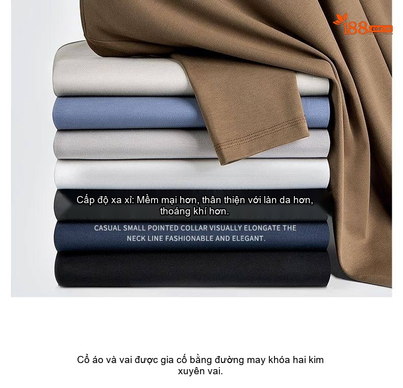 Áo Thun Dài Tay Nam Sợi Amoniac Lụa Cotton Áo Kiểu Mặc Lót Cao Cấp Màu Trắng, Xám, Xanh, Nâu... chi tiết 11
