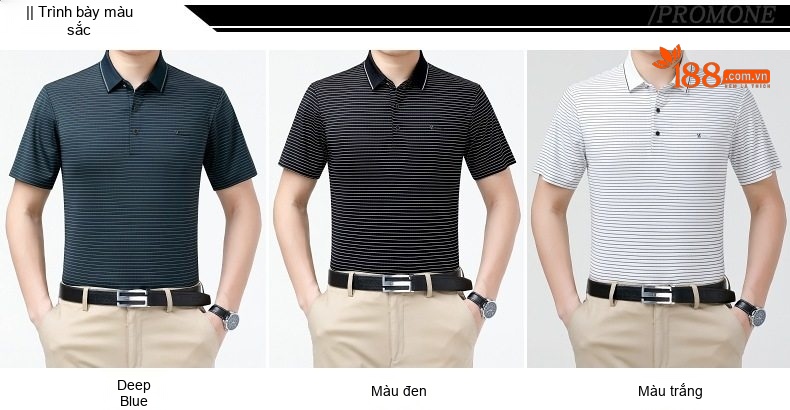 Áo Polo Nam Trung Niên Cổ Bẻ Họa Tiết Sọc Ngắn Tay Chất liệu Ice Silk Không Nhăn Màu Xám, Trắng, Xanh Đen... chi tiết 6