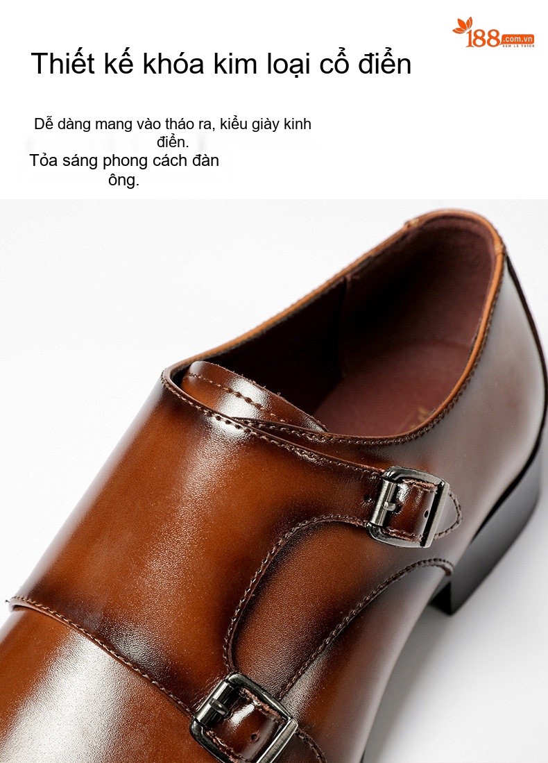 Giày Monkstrap Khóa Cài Nam Da Bóng Chiều Cao Đế Khoảng 3cm Màu Đen, Nâu chi tiết 10