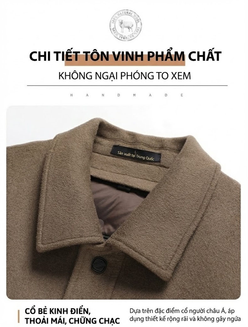 Áo Khoác Nam Lót Lông Vũ Dáng Cổ Bẻ Chất Liệu Dệt Hai Mặt Màu Nâu, Đen chi tiết 15