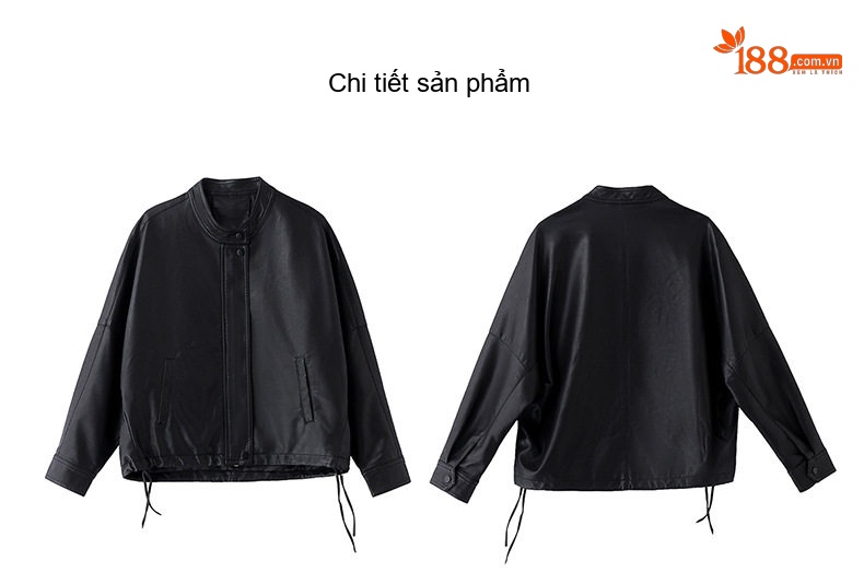 Áo Khoác Da Nữ Cổ Trụ Kiểu Mỹ Retro Dáng Ngắn Rộng Màu Đen, Nâu chi tiết 36
