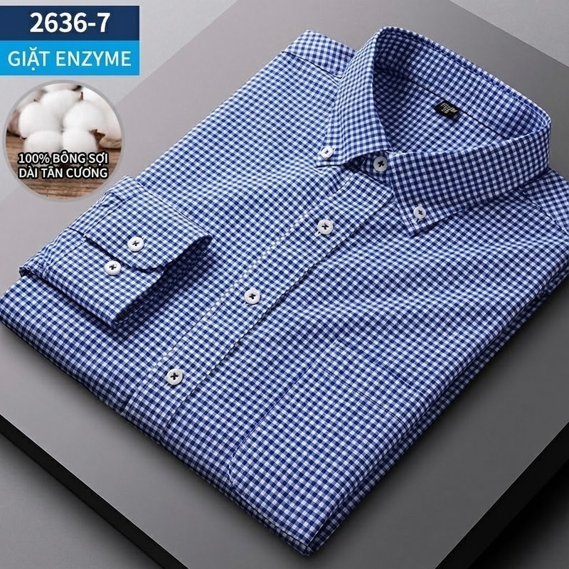 Áo Sơ Mi Nam Tay Dài Cotton Oxford Giặt Nước Kẻ Caro Mặc Đơn Giản Lót Trong Công Sở Màu Trắng, Xanh Dương, Xám, Hồng...