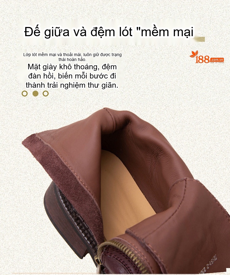 Boot Nữ Cổ Cao Da Bóng Kiểu Anh Chiều Cao Đế Khoảng 3cm Màu Đen, Nâu chi tiết 6