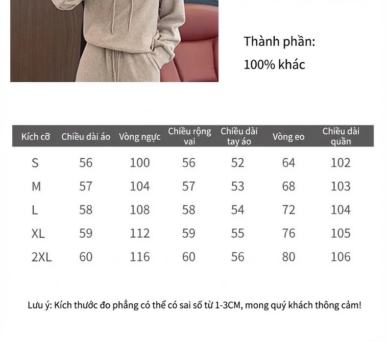Set bộ thể thao nữ áo hoodie quần ống rộng phong cách trẻ trung chi tiết 4