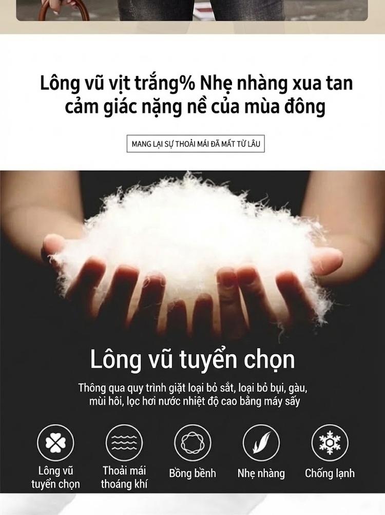 Áo Phao Nữ Dáng Ngắn Thiết Kế Thời Trang Trẻ Trung Lót Lông Vũ Dày Dặn Màu Trắng Kem, Đen chi tiết 2