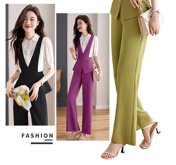 Set Bộ Quần Dài Áo Sơ Mi Tay Lỡ Kèm Áo Gile Nữ Phong Cách Tối Giản Thanh Lịch Màu Be, Đen, Xanh Lá, Tím... chi tiết 4