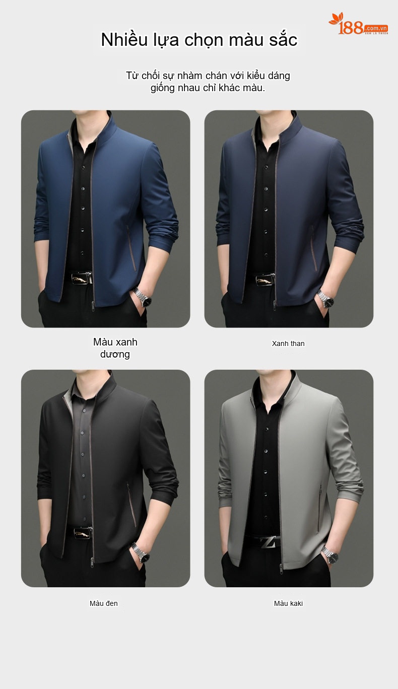 Áo Khoác Bomber Nam Cổ Trụ Mỏng Nhẹ Màu Xanh Navy, Xám, Đen chi tiết 27