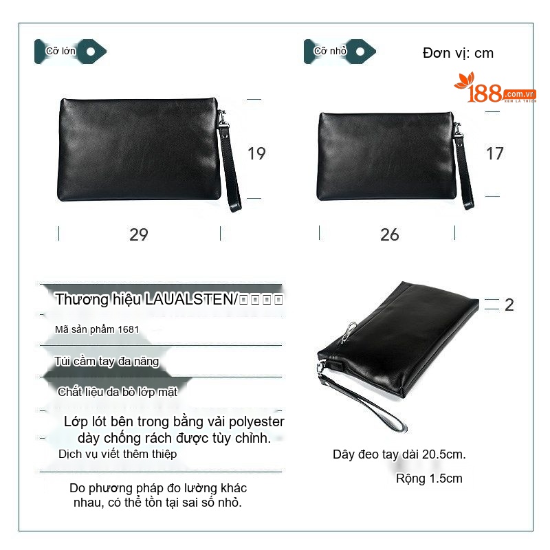 Ví Cầm Tay Nam Da Bò Mặt Đầu Phong Cách Tối Giản Màu Đen chi tiết 6