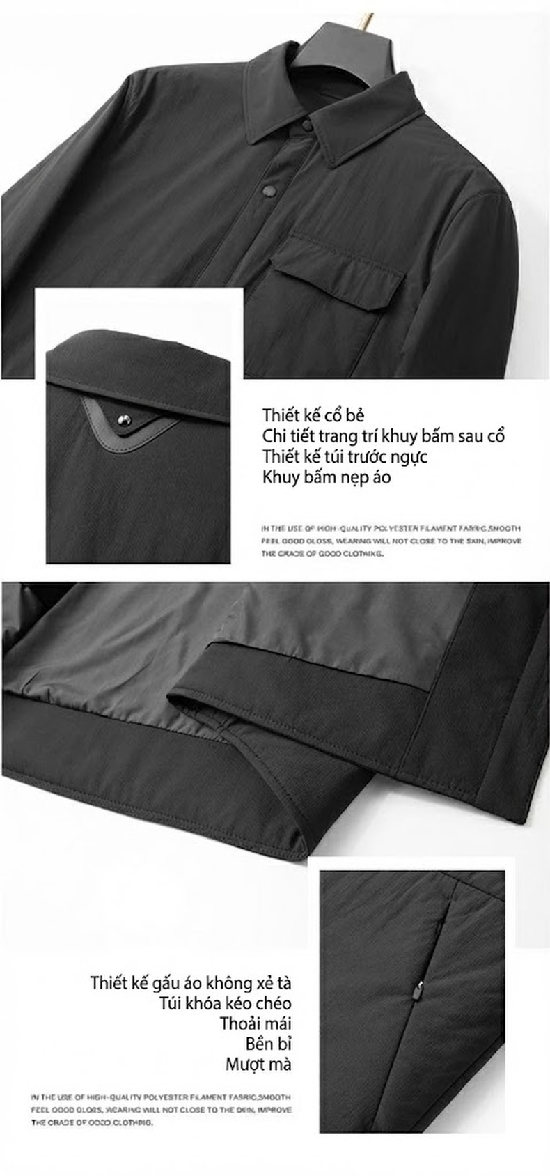 Áo Khoác Nam Cotton Lông Cừu Non Cổ Bẻ Dáng Sơ Mi Giữ Ấm Màu Đen, Xám chi tiết 6