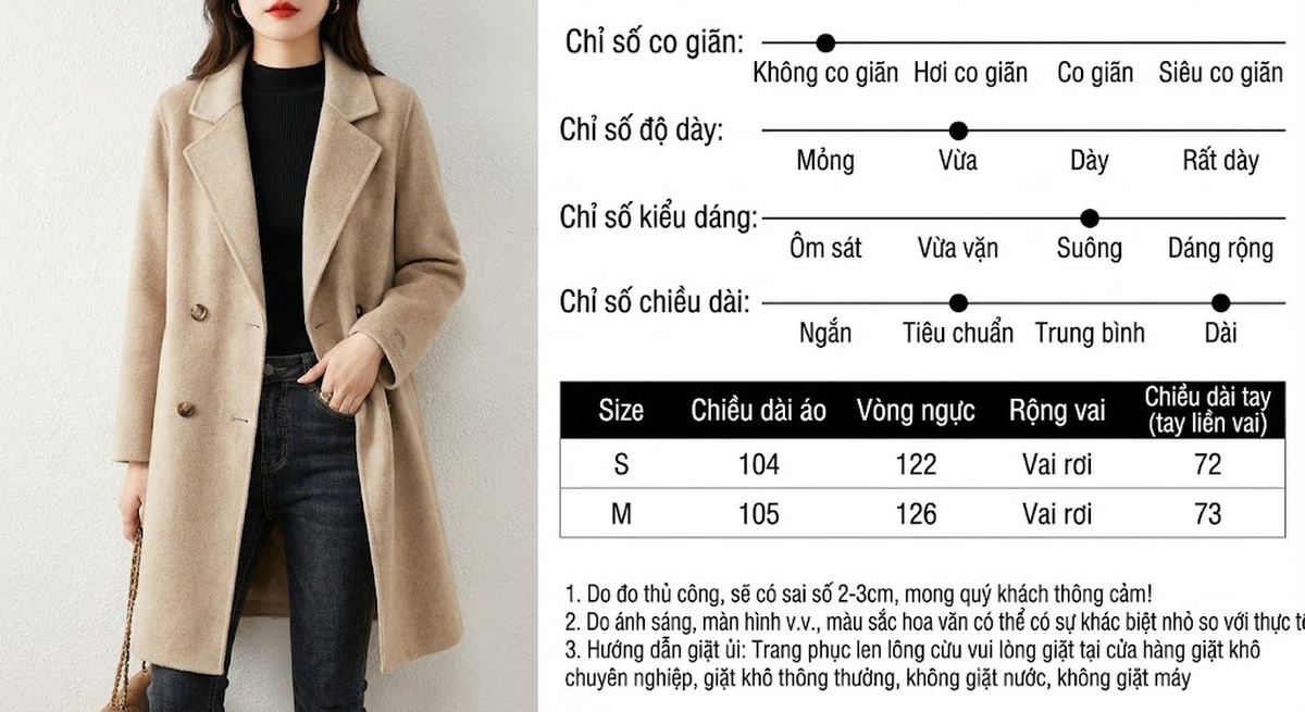 Áo Khoác Dạ Nữ Dáng Dài Vừa Vặn Thời Trang Màu Nâu, Be, Đen chi tiết 17