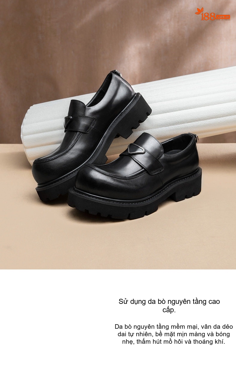 Giày Lười Nam Da Bóng Đế Dày Chiều Cao Đế Khoảng 4cm Màu Đen chi tiết 3