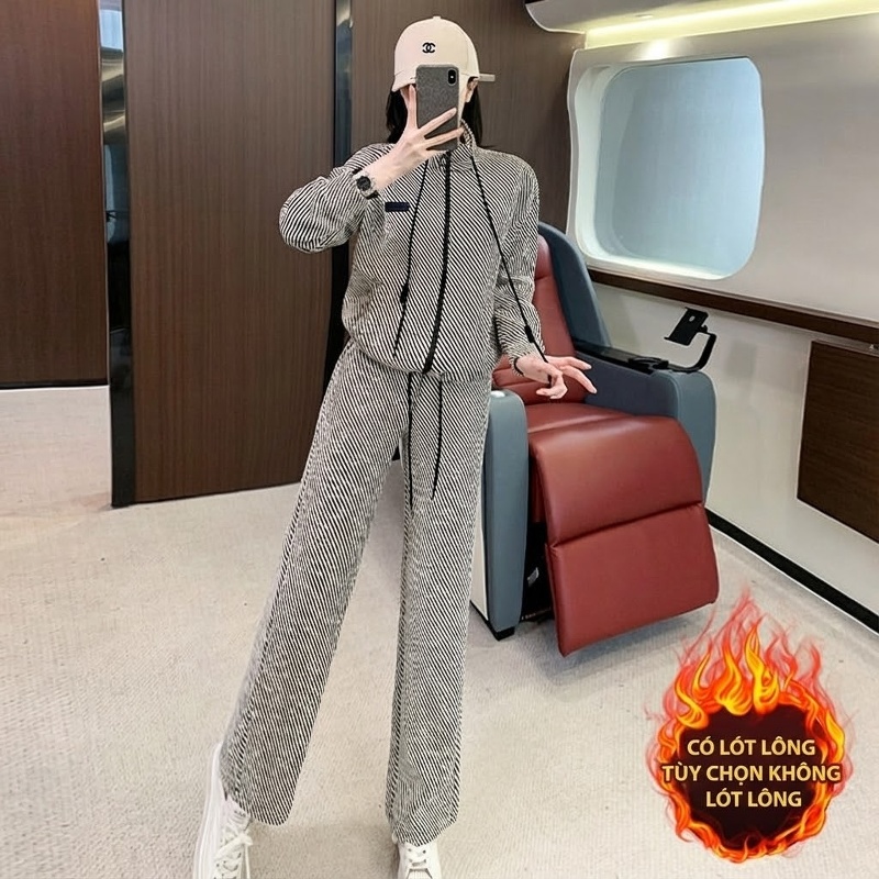 Bộ Đồ Thu Đông Nữ Áo Khoác Quần Dài Phong Cách Thể Thao Năng Động Màu Xám