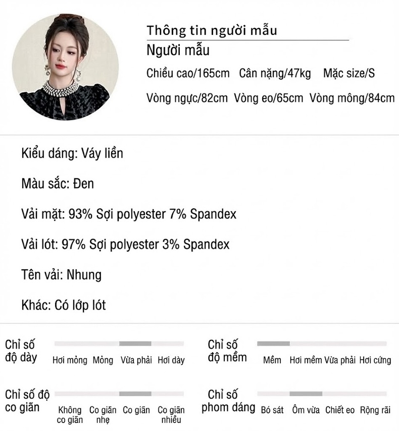 Đầm Nhung Tay Dài Phong Cách Hepburn Chữ A Sang Trọng Màu Đen chi tiết 2