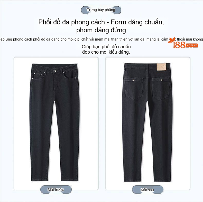 Quần Jean Nam Ống Đứng Cotton Co Giãn Nhẹ Phong Cách Casual Màu Xám Đen chi tiết 15