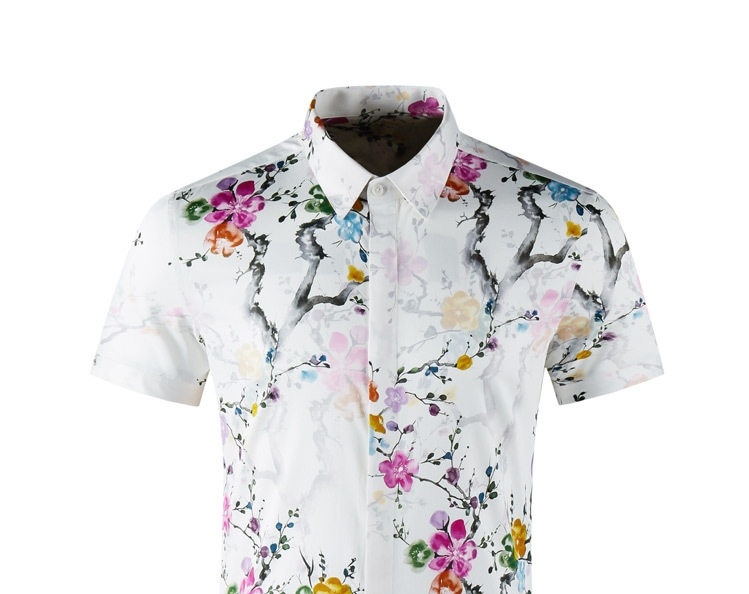 Áo Sơ Mi Nam Cotton In Hoa Tay Ngắn Phong Cách Trung Quốc Màu Trắng, Hồng, Vàng, Xanh... chi tiết 1