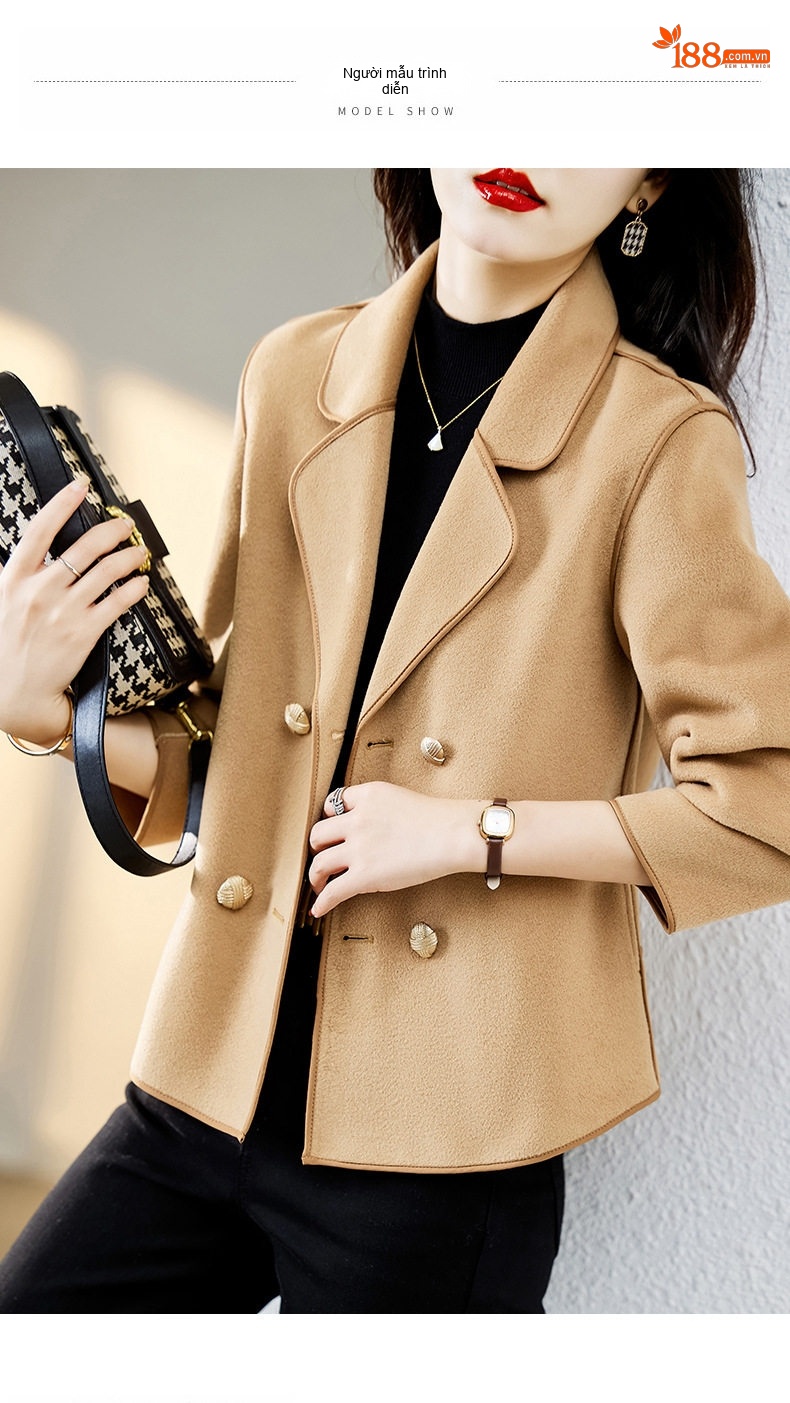 Áo Khoác Dạ Nữ Ngắn Hai Mặt Dáng Blazer Thanh Lịch Màu Be, Nâu chi tiết 14