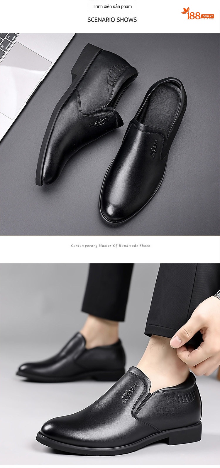 Giày Lười Nam Da Bò Chiều Cao Đế Khoảng 6cm Màu Đen chi tiết 12