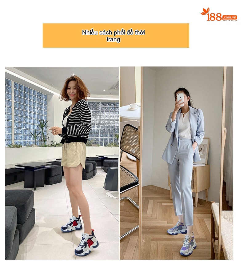 Giày Sneaker Nữ Đế Dày Chiều Cao Đế Khoảng 5cm Phong Cách Hàn Quốc Màu Trắng, Xanh Navy, Đỏ... chi tiết 10