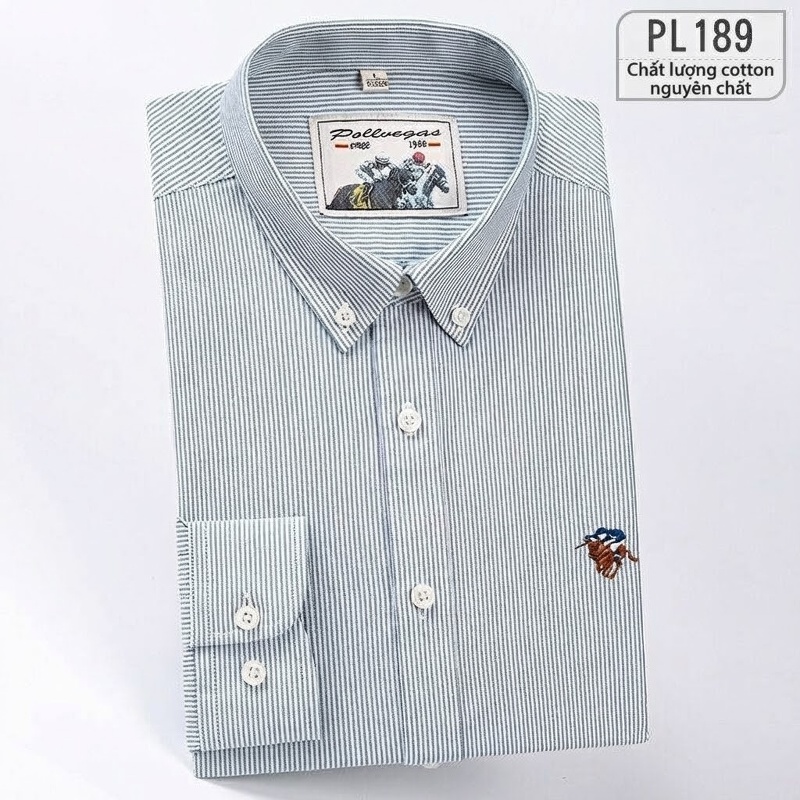 Áo Sơ Mi Nam Tay Dài Cotton Oxford Sọc Dáng Ôm Vừa Vặn Màu Xanh Dương, Trắng, Vàng, Hồng...