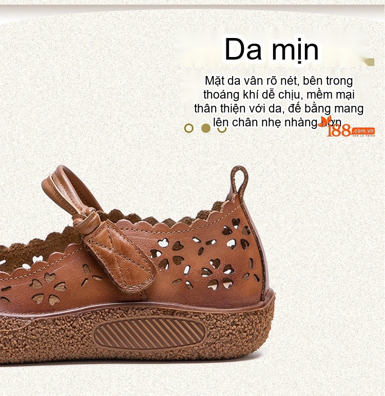 Giày Búp Bê Nữ Da Mờ Lỗ Thoáng Khí Chiều Cao Đế Khoảng 3cm Màu Nâu, Kem chi tiết 3