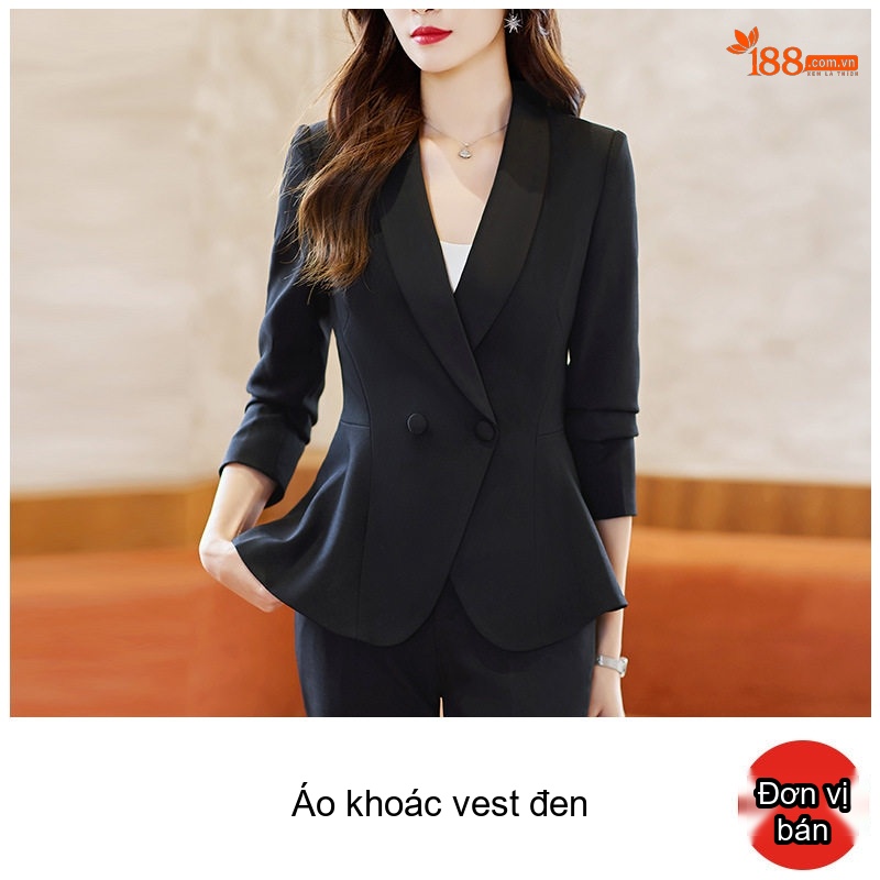 Bộ Vest Nữ Công Sở Dáng Dài Tay Lỡ Màu Đen, Kaki, Xanh Ngọc