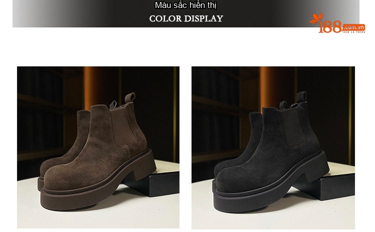 Boot Chelsea Nữ Da Bò Satin Đế Cao 5cm Màu Đen, Nâu chi tiết 5