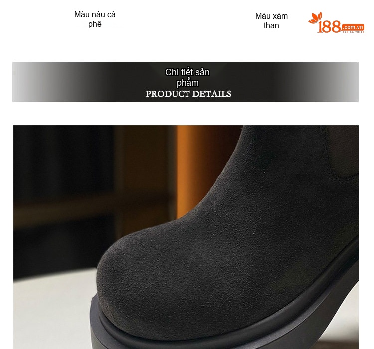 Boot Chelsea Nữ Da Bò Satin Đế Cao 5cm Màu Đen, Nâu chi tiết 6