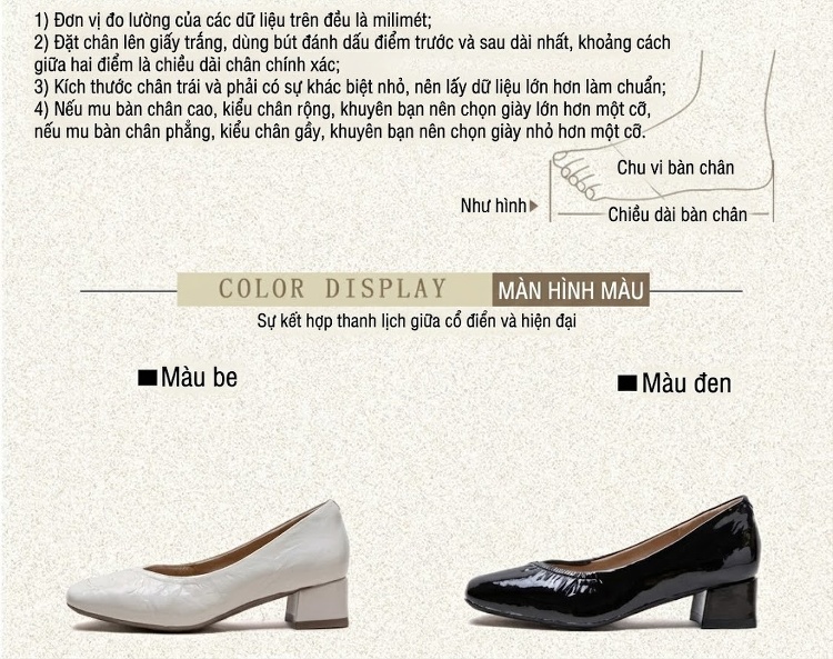 Giày Búp Bê Nữ Da Bò Mũi Vuông Chiều Cao Đế Khoảng 3cm Màu Đen, Trắng chi tiết 3