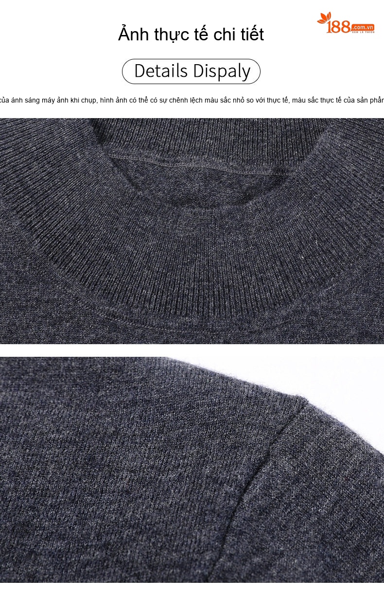 Áo Thun Nam Tay Ngắn Cổ Lọ Dệt Kim Wool 100% Thời Trang Trung Niên Màu Xám, Đỏ, Đen, Nâu... chi tiết 12