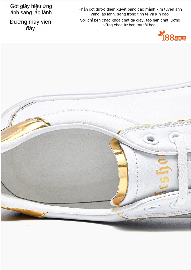 Giày Sneaker Nam Da Bóng Chiều Cao Đế Khoảng 3cm Màu Trắng, Đen chi tiết 10