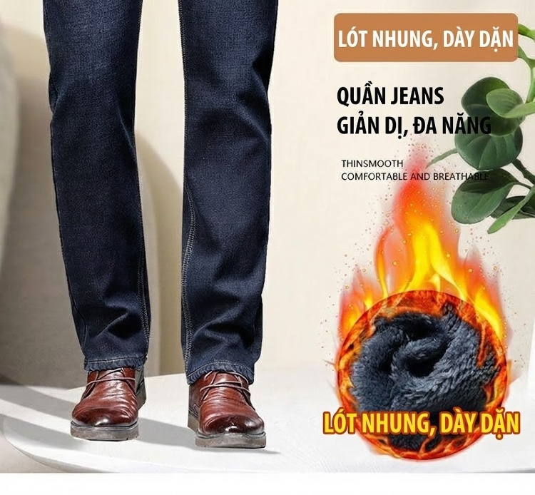 Quần Jean Nam Ống Đứng Lót Lông Dày Dặn Màu Xanh Dương chi tiết 2