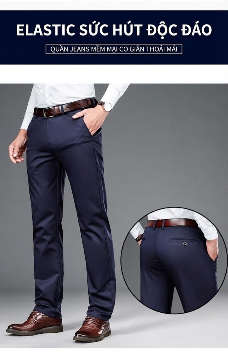 Quần Tây Nam Ống Đứng Vải Lyocell Co Giãn Thoải Mái Màu Đen, Xanh Navy chi tiết 6