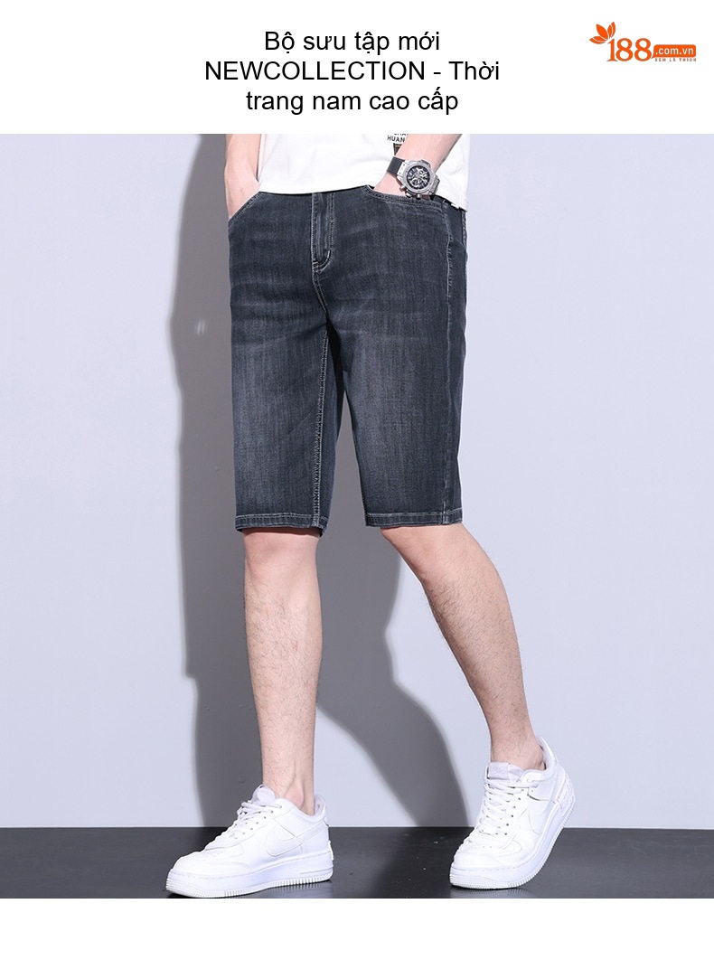 Quần Short Jeans Nam Ống Lửng Co Giãn Thoải Mái Màu Xanh Đậm, Xám chi tiết 1