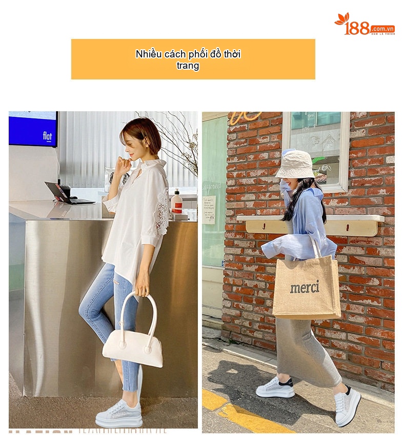 Giày Thể Thao Nữ Đế Cao Khoảng 5cm Kiểu Dáng Sneaker Màu Trắng, Đen, Vàng chi tiết 10