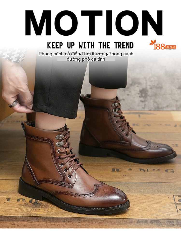 Giày Boot Martin Cổ Cao Nam Da Bóng Phong Cách Anh Quốc Chiều Cao Đế Khoảng 3cm Màu Đen, Nâu chi tiết 1